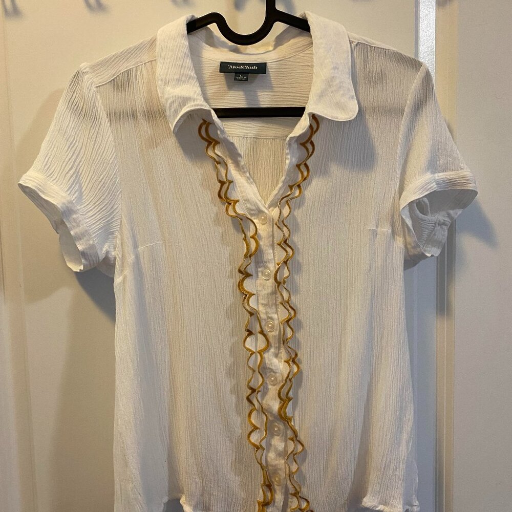 Modcloth Rayon Short Sleeved Ruffle Crinkle Shirt